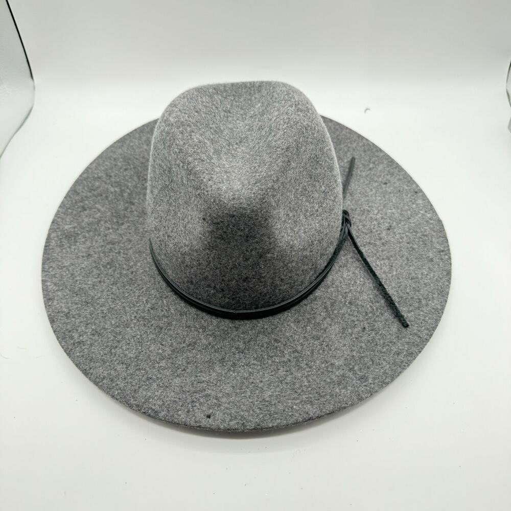 Grey 100% Wool Hat Phenix , Leather Detail One Size